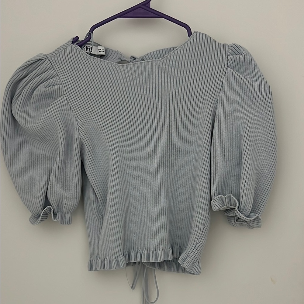 Zara light blue Puff Sleeve Top